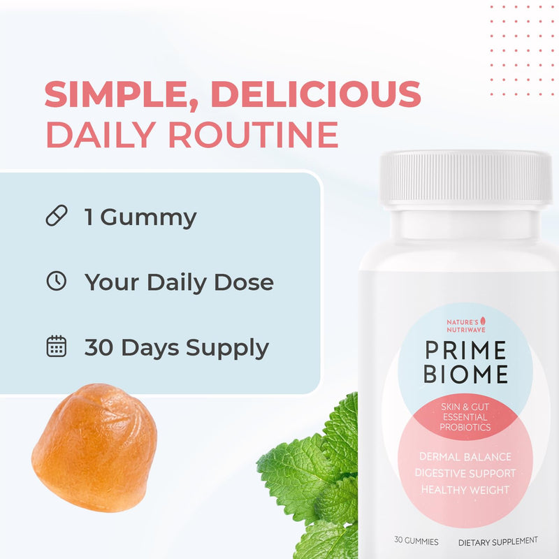 PrimeBiome Gummies – Inulin, Lion's Mane & Ginger – 30 Ct, 3 Month Supply | Prebiotic Inulin, Lion's Mane & Ginger | Non-GMO, No Stimulants, GMP Certified | Chewable daily gummy 30 Count (Pack of 3)