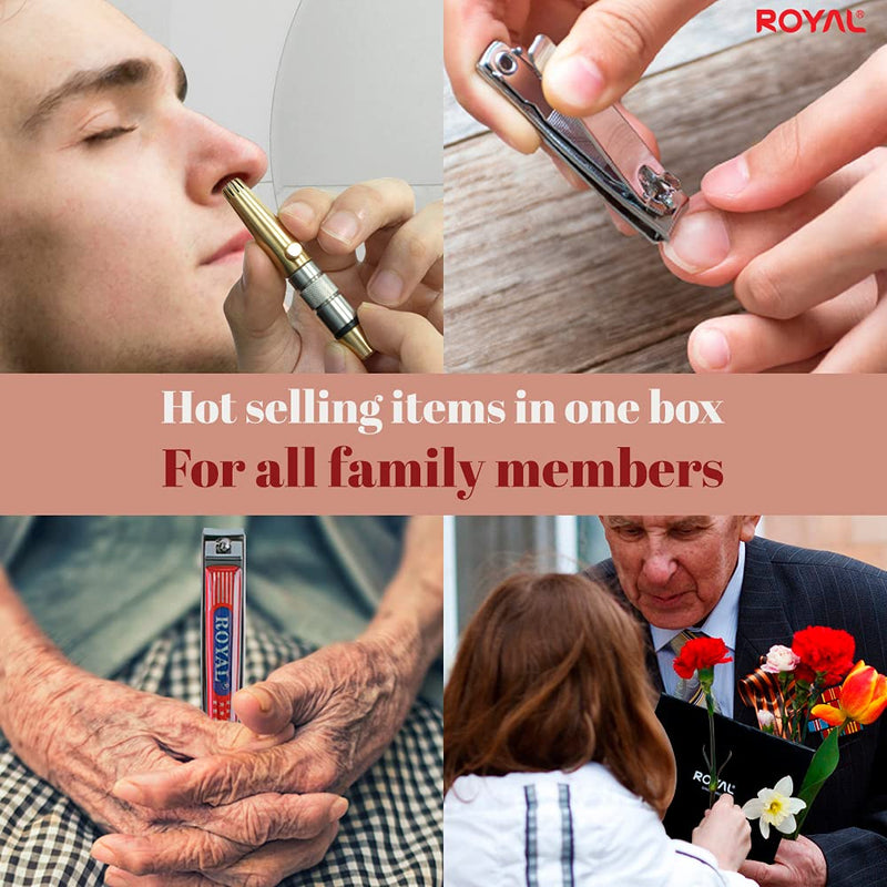 ROYAL [Made in Korea] NO Battery,3 Pcs Nose Hair Trimmer Set,Value Pack(Nose Hair Trimmer with 2 Nail Clippers) The Best Gift for Family, (Black&Brass) Stainless & Brass Set