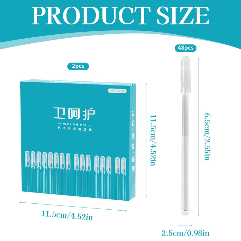 Pack of 48 Sticky Earpick, Self-Adhesive Ear Cleaner Tool, Sticky Cotton Swab, Sticky Ear Hole Cleaner, Reusable Tool for Removing Earwax
