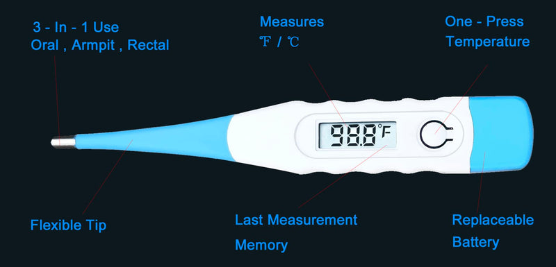 Oral Thermometer, Digital Thermometer for Oral, Rectal or Under Arm Use (A, Pack of 4) - BeesActive Australia