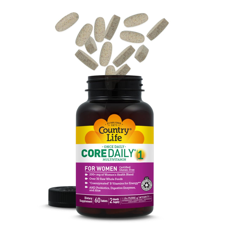 Country Life Core Daily 1 Women’s Multivitamin with Iron, 60 Tablets | Once-daily formula with 200+ mg Women’s Health Blend, coenzymated B vitamins, probiotics and digestive enzymes