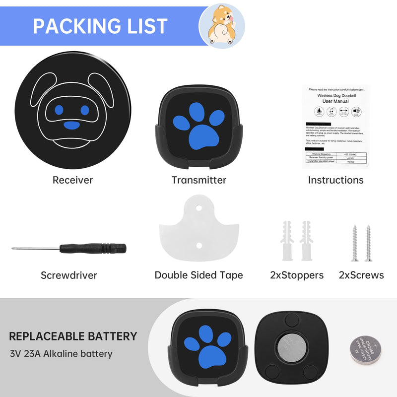 Dog Door Bell for Potty Training, Wireless Dog Doorbell Ring to Go Outside, IP65 Waterproof Touch Button, 50 Melodies & 1000 Feet Range Black 1 Reciever 1 Transmitter - BeesActive Australia