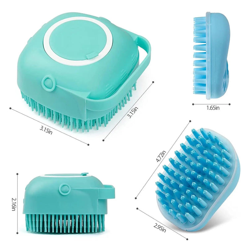 2Pack Dog Bath Brush - Dog Shampoo Brush Scrubber - Dog Bath Brush With Soap Dispenser - Dog Scrubber for Bath - Short Long Haired Dogs and Cats Washing - Pet Bath Massage Brush - Soft Silicone Blue and Green - BeesActive Australia