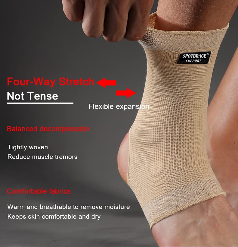 SPOTBRACE Ankle Brace Compression Sleeve, Ankle Support For Women Men 2Pack Nude Large