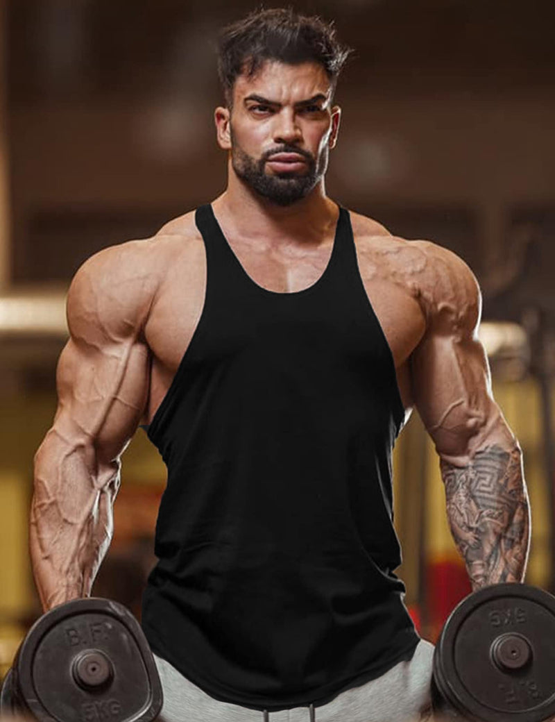 Babioboa Men's 3 Pack Gym Workout Tank Tops Y-Back Muscle Tee Stringer Bodybuilding Sleeveless T-Shirts X-Large Black/Grey/Red - 3 Pack - BeesActive Australia