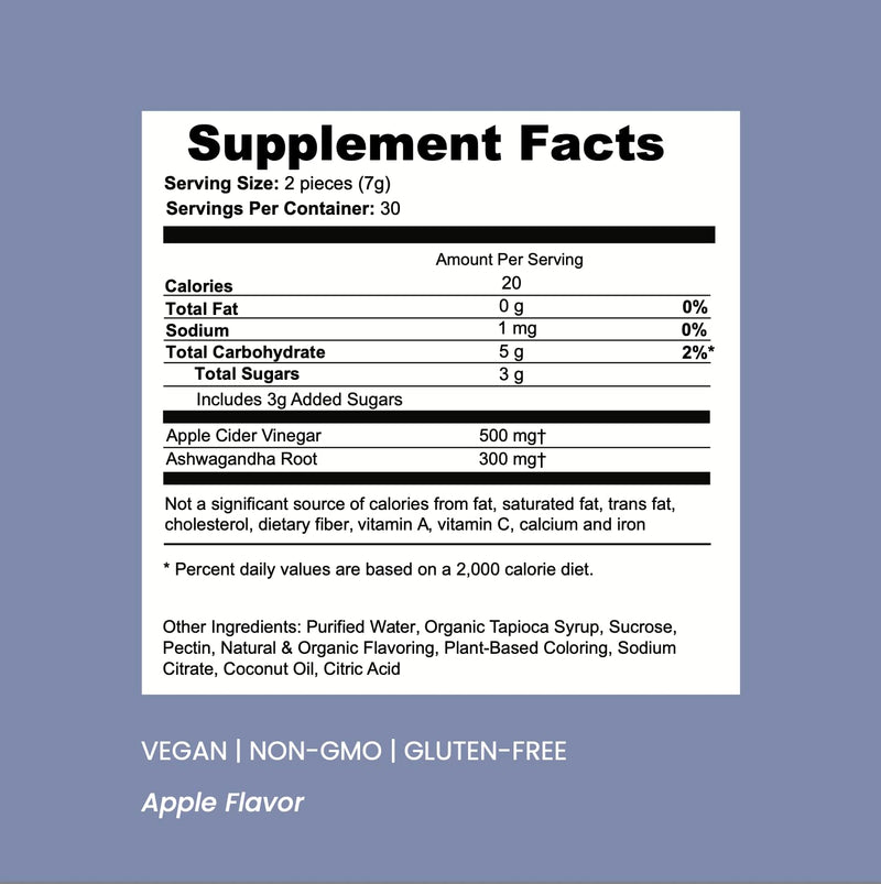 SOULBELLY Ashwagandha + Apple Cider Vinegar Restore Vitamin Gummies for Stress Relief, Gut Support and Better Sleep | Vegan | Gluten-Free | Non-GMO | 60 Count