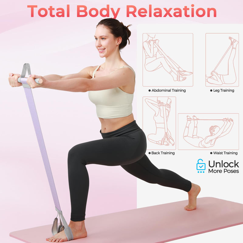 VICSKY Fabric Resistance Band with Handles & 2 Foot Loops - 120lb Exercise Band for Home Workout, Yoga & Full-Body Training, Leg Arm Chest Wrist - Portable Home Fitness Tools for Women Purple