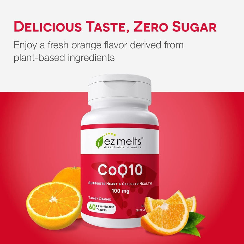 EZ Melts Coq10 - Antioxidant Supplement for Heart, Immune & Energy Support - No Artificial Flavors - Non-GMO & Vegan - Tangy Orange - 120 Dissolvable Tablets (120 Servings) 60 Count (Pack of 2)