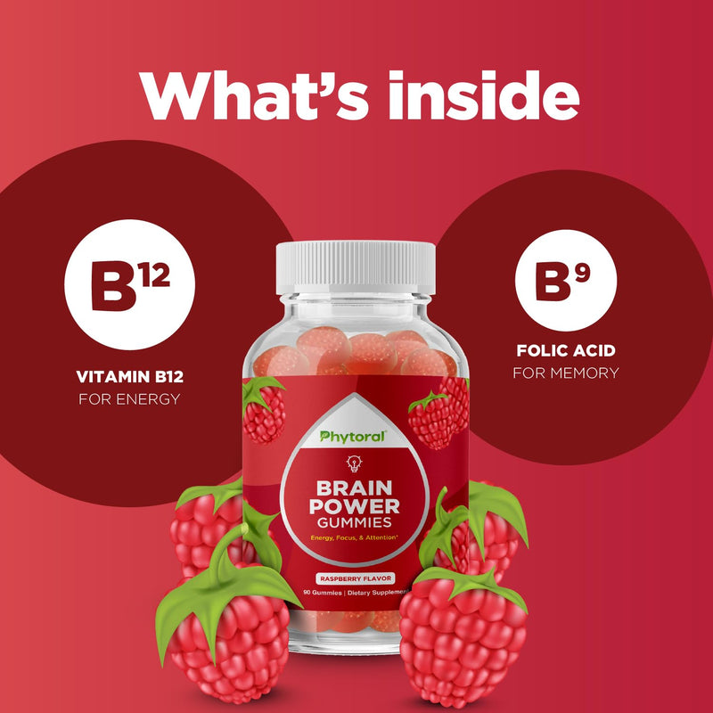 Phytoral Vitamin B12 Gummies for Adults - Vitamin B12 1000 mcg Chewable Gums for Energy & Mood Support Immune & Nerves Health - Non-GMO & Gluten Free Supplement for Women & Men - 90 Count | Nootropic gummy vitamins for adults with B vitamins & herbal b...