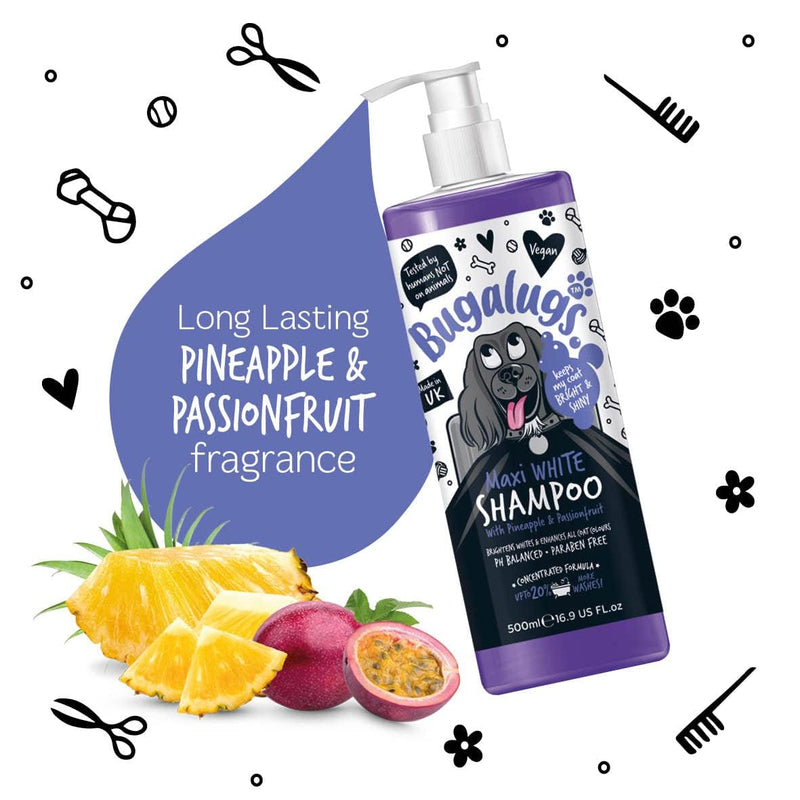 BUGALUGS dog shampoo Maxi White brightening dog shampoo with balanced pH value vegan all coat types 500 ml - BeesActive Australia