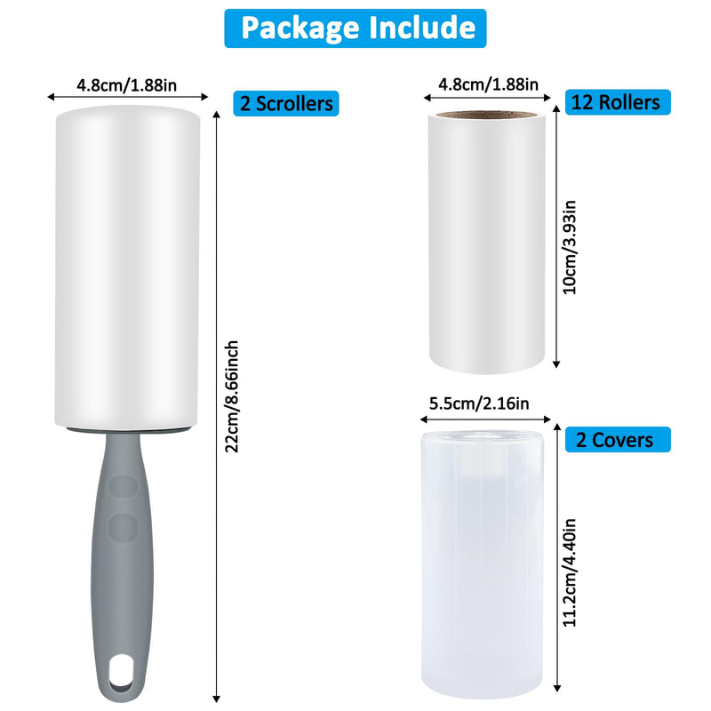 Vexillic lint roller, 12 rolls of lint roller without dispenser, 60 sheets of lint roller for clothing with 2 dispensers, 2 dust covers, lint roller for clothing, hair, cat hair, dog hair - BeesActive Australia