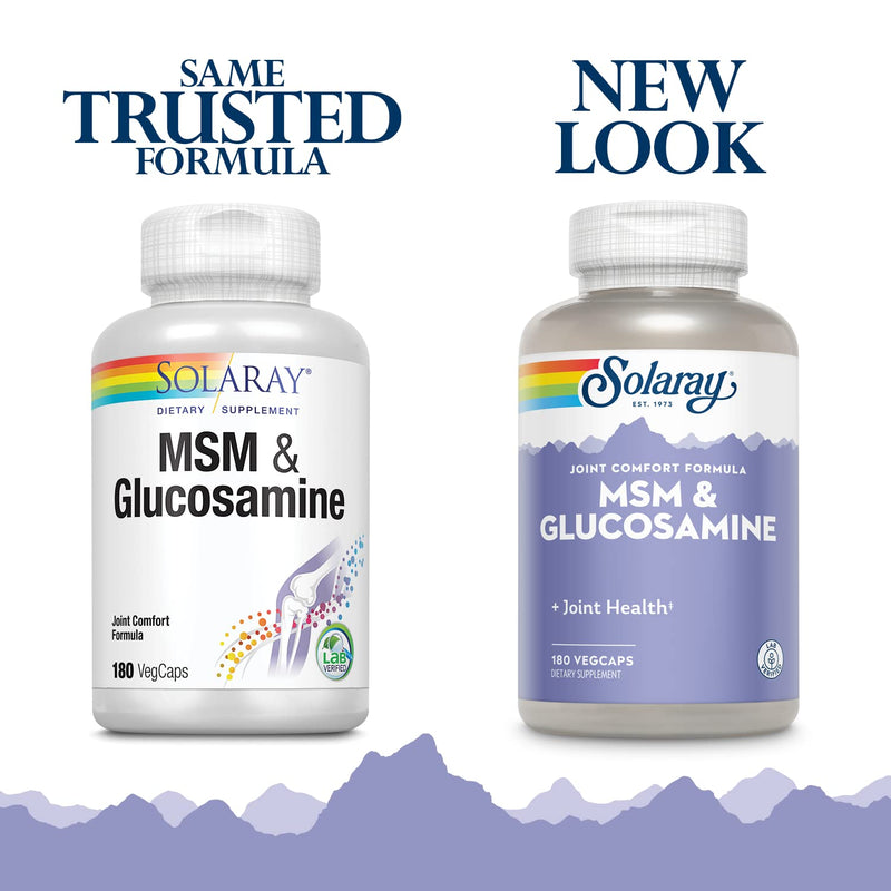 SOLARAY MSM & Glucosamine, 180 Capsules | Joint & Connective Tissue Support, Collagen Synthesis Support MSM & Glucosamine, Lab Verified