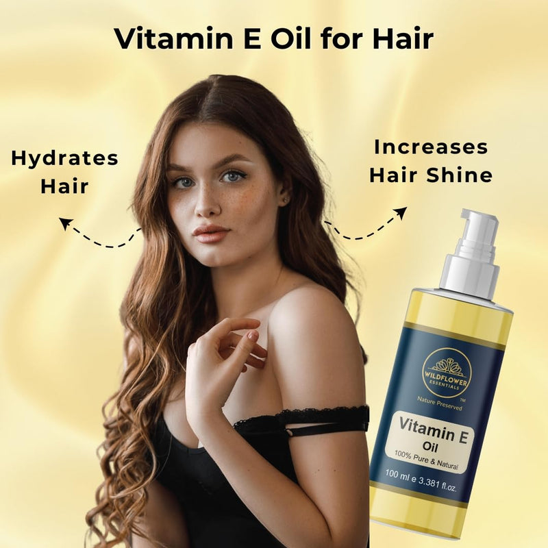 Vitamin E Oil Pure Cold Pressed For Face, Skin, Hair, Body, Pore Tightening | with Dispensing Pump 3.38 Fl Oz (100ml) Vitamin E 3.38 Fl Oz (Pack of 1)