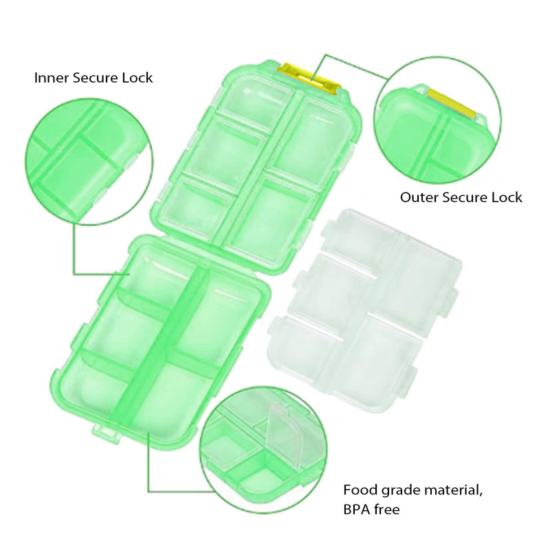 2PCS Portable Pill Box Case 10 Compartments with Medicine Labels Daily Use | Pill Storage Box Pill Container Travel Folding Small Medicine Box for Purse Vitamin Fish Oil