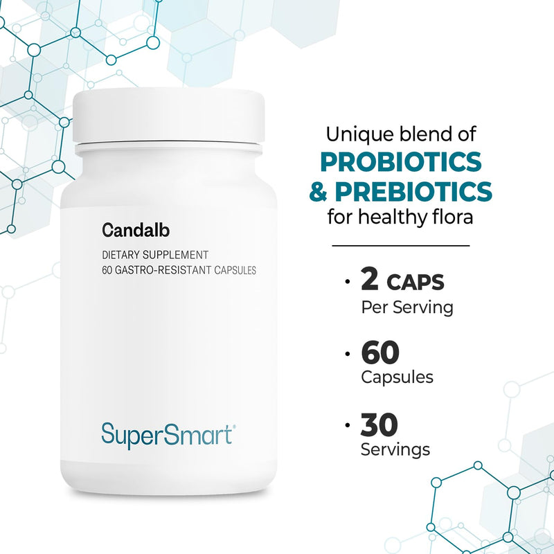 Supersmart - Candalb - with Lactobacillus Acidophilus, Rhamnosus & Inulin - Probiotics & Prebiotics Supplements - Help Balance Intestinal & Intimate Microflora | Non-GMO & Gluten Free - 60 DRCaps