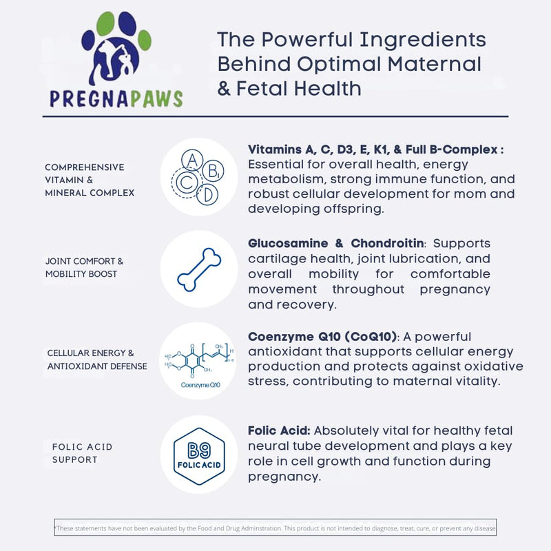 Prenatal Vitamins for Dogs & Cats – Pre & Postnatal Supplement with Probiotics, Glucosamine, MSM, CoQ10, & Essential Vitamins – Supports Pregnancy, Nursing & Recovery – 90 Soft Chews (Salmon Flavor)