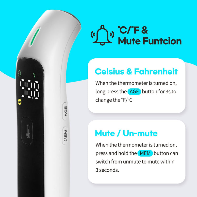 HubiBaby No-Touch Infrared Thermometer for Adults, Accurate Digital Forehead Thermometer, Large LED Display, Fever Alarm, 2 in 1 Forehead & Object Thermometer Black & white