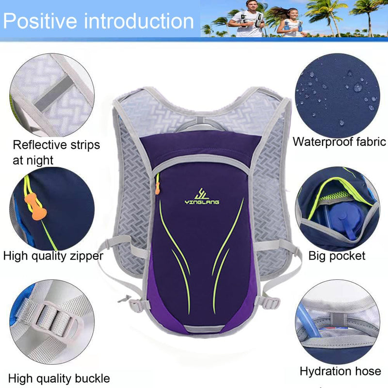 Lightweight Hydration Vest With 1.5L Water Bladder - Breathable Backpack for Running, Cycling, Hiking, Marathon - Men Women (0001 Purple) 0001 Purple