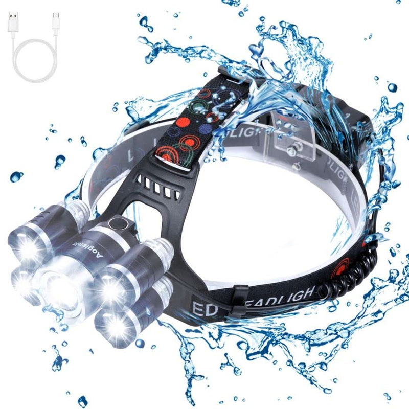 Headlamp 1200 Lumen Ultra Bright LED Work Headlight,Brightest USB Rechargeable Headlamps,4 Modes Waterproof Zoomable Head Lamp Best Headlamps for Adults Camping Cycling Hiking Hunting Outdoors Silver