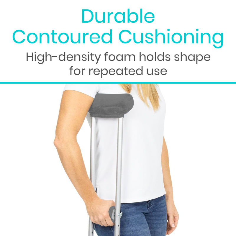Vive Crutch Pads & Hand Grips - Padding for Walking Arm Crutches - Universal Underarm Padded Forearm Handle Pillow Covers for Hand Grips - Soft Foam Armpit Accessories for Adults, Kids (Gray) Gray