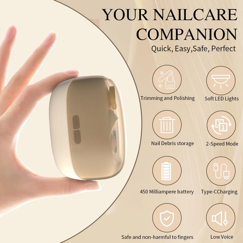 Electric Nail Clippers for Seniors，2026 New Smart Electric Nail Clippers，2 in 1 Electric Toe Nail Clipper with Polishing, USB, LED Light, Safety First Nail Clippers Baby with Mini Folding Keychain
