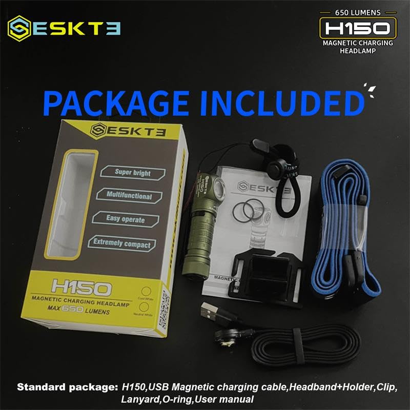 H150 Compact USB Magnetic LED Headlamp, Flashlight Rechargeable EDC Light for Camping, Running, Hiking, Outdoor (Black, Warm White High CRI 3000K) Black - BeesActive Australia