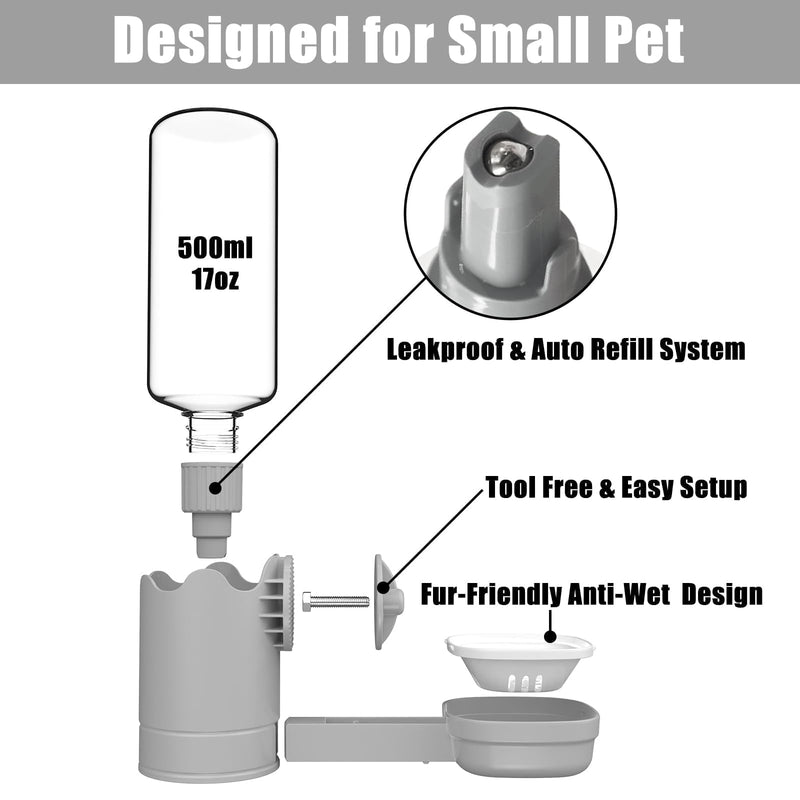 Pet Water Bottle for Cage Crate 17oz Rabbit Water Bottles Non-Drip Automatic Kettle Small Animal Water Bottle for Bunny Chinchilla Hedgehog Squirrel Ferret (Gray) Grey - BeesActive Australia