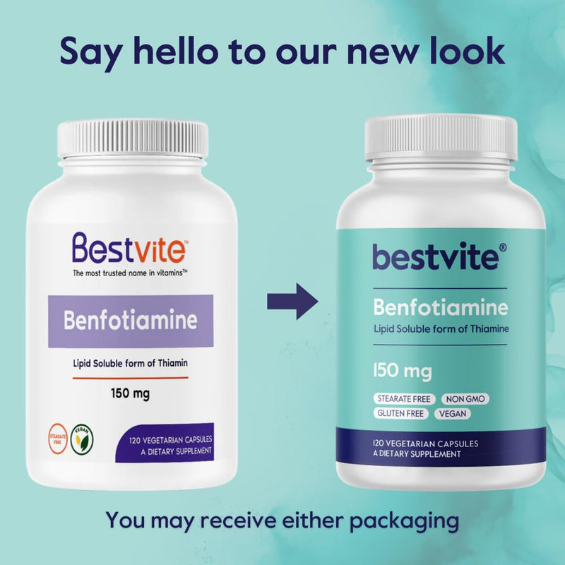 BESTVITE Benfotiamine 150mg (360 Veg Caps) (120x3) - No Stearates - Vegan | Fat Soluble Vitamin B1 Thiamine Supplement - No Silicon Dioxide - Non GMO - Gluten Free - Easy to Swallow Capsules 1 Count (Pack of 360)