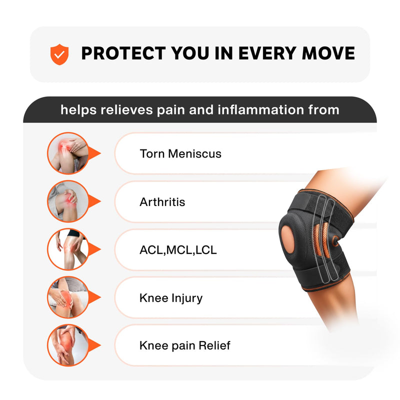 Knee Brace for Knee Pain Relief - Side Stabilizers & Patella Gel Pads, Knee Support for Running, Sports, Arthritis, ACL MCL, Compression knee Support (Medium) Medium