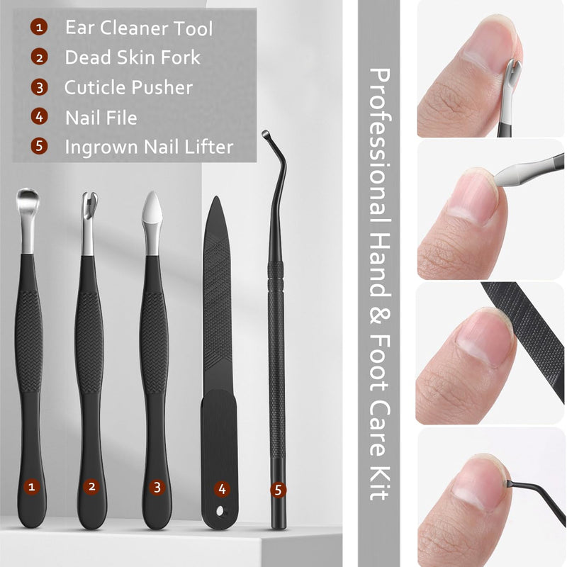 Ingrown Toenail Clipper Nail Cutter Pedicure Knife Thick Nail Clipper Senior Callus Remover Tools Men Women 12-in-1 Kit (Black)