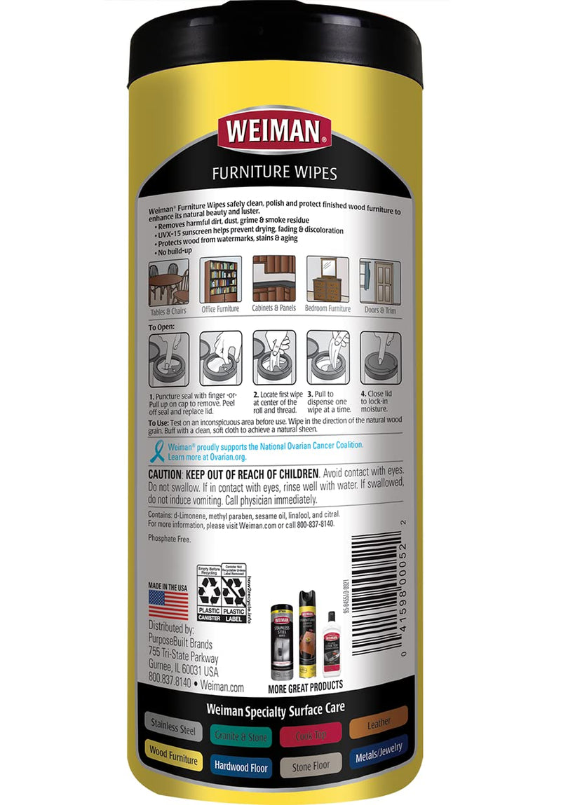 Weiman Wood Cleaner and Polish Wipes - 2 Pack - For Cleaning Furniture, to Beautify and Protect, No Build-Up, Contains Ultra Violet Protection, Pleasant Scent, Surface Safe - 30 Count 20 Count (Pack of 3) - BeesActive Australia