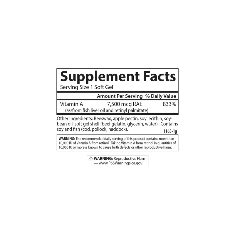 Carlson Labs Vitamin A with Pectin, 25000 IU, 300 Softgels 300 Count (Pack of 1)