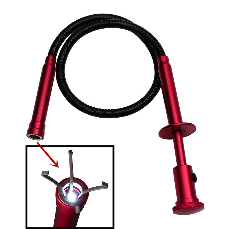 Flexible Claw Pickup Tool with Magnet Tool Flexible telescoping Claw led Light Grabber Extend，Long 28'' Four Claw 4-Claw for Small Parts Pickup Reacher Tool for Mechanics,Jewelry,Kids,etc. (Red) Red