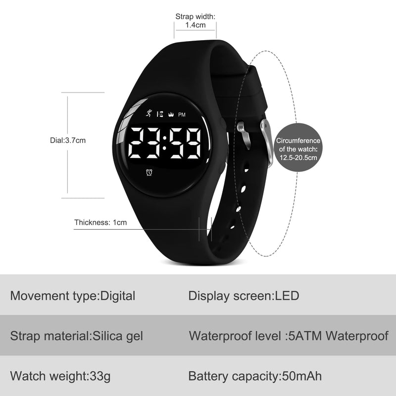 BEN NEVIS Kids Watch, Digital Watch for Boys Girls, Sport Watch with Fitness Tracker, Alarm Clock, Stopwatch, No App and Waterproof, Watch for Kids Ages 5-12 008-Black-F