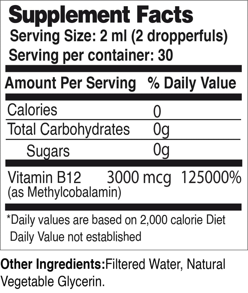 Life Solutions Liquid Vitamin B12 Methylcobalamin Drops, 2 Fl Oz | Made in USA, Supports Energy & Metabolism, High Absorption, Vitamina B12, Non-GMO, Gluten-Free