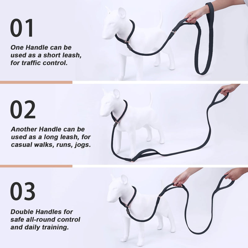 Slip Lead Dog Leash, Dog Training Leash with Double Handle, Soft Leather Nylon Slip Leash and Collar, Heavy Duty Rope Dog Lead, No Pull Walking Leash for Small Medium Large Puppy Dogs 6ft Black - BeesActive Australia
