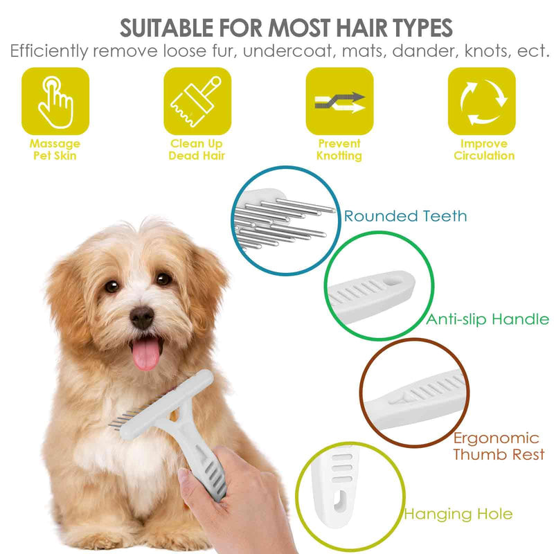 2 Pack Dog Grooming Rake, Stainless-Steel Pet Deshedding Dematting Brush Comb, Double Row Groomer Rakes Tool for Easy Mats&Tangles Removing, No More Nasty Shedding Flying Hair - BeesActive Australia