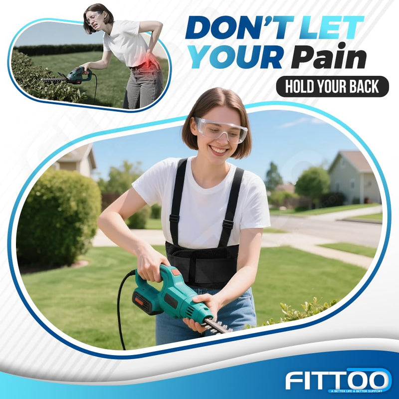 FITTOO Working Lumbar Lower Back Brace Support Belt with Adjustable Straps - Back Pain Relief, Injury Recovery, Heavy Lifting Support, Back Brace with Suspenders Black X-Large (Pack of 1)