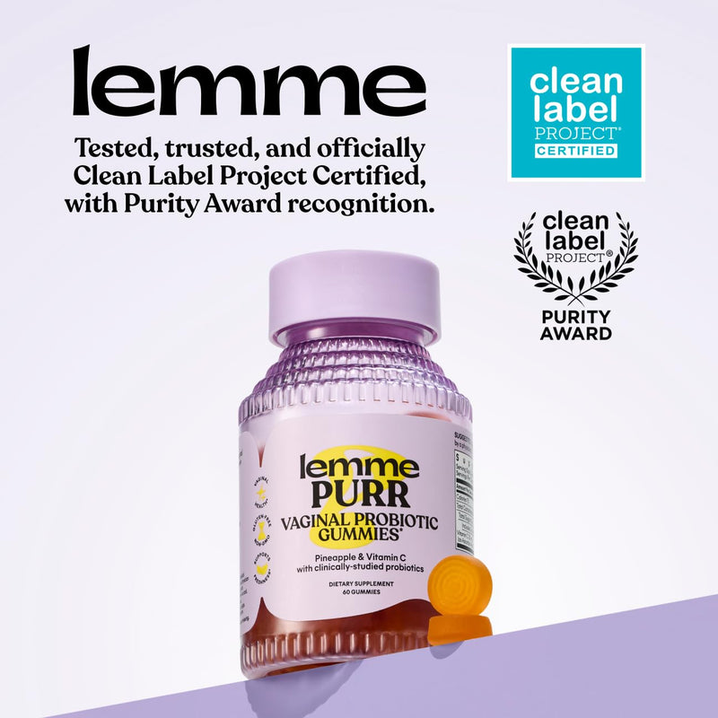 Lemme Purr Vaginal Probiotic Gummies for Women (60 Gummies) (Pack of 2) | Balanced pH, Healthy Odor, Yeast Balance & Flora Support + Vitamin C for Immune Health - Tasty Pineapple 60 Count (Pack of 2)
