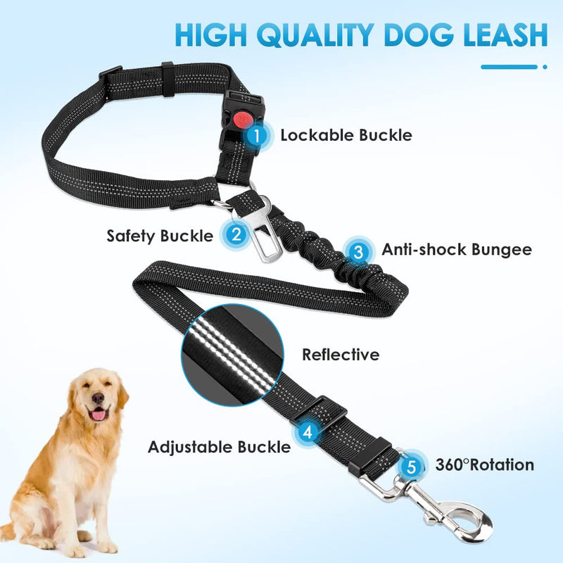 SlowTon Dog Seat Belt for Car, 2 Pack Dog Car Harness Seatbelt Adjustable with Elastic Bungee Buffer, 2 in 1 Pet Car Leash Headrest Restraint Dog Reflective Safety Tether (Black, Headrest+Clip) A.Black Headrest + Clip (Dual Restraint) - BeesActive Australia