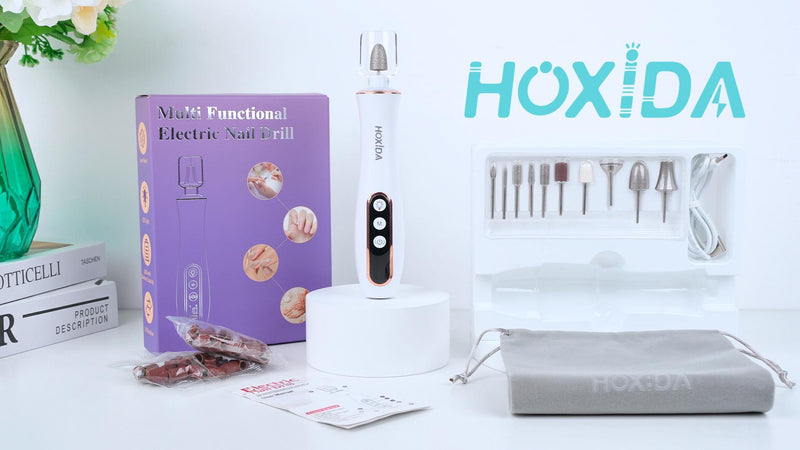Hoxida Cordless Nail Drill 2000RPM,Electric Nail File with 360° LED Light White