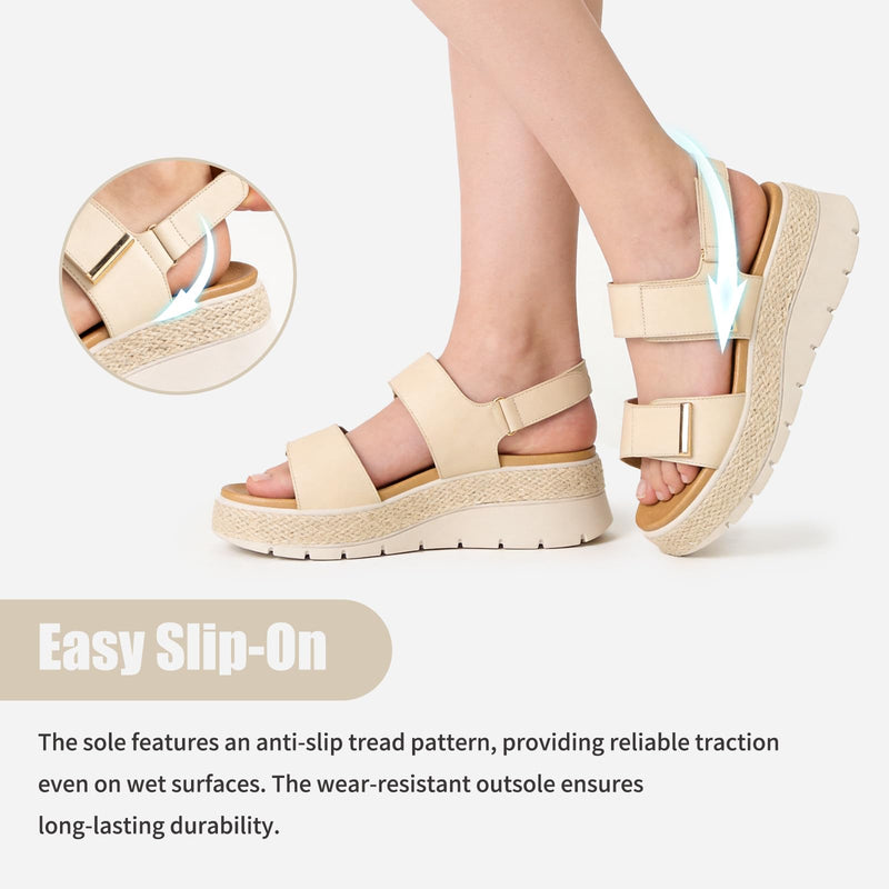 ziitop Espadrille Wedges for Women Platform Sandals Orthopedic Arch Support 8.5 Apricot