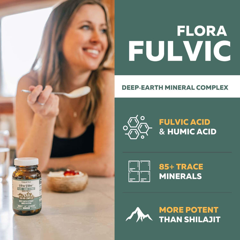 Flora Fulvic | Fulvic Acid + Humic Acid Complex – 550 mg |Mined in Utah, Prehistoric Deep Earth Extract | Immunity, Gut, Digestion – Natural Trace Mineral Complex, Fulvic Acid Supplement – 60 Capsules - BeesActive Australia