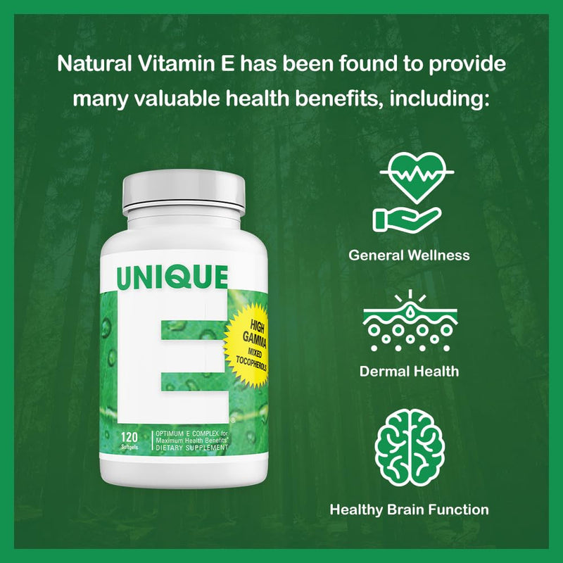 UNIQUE E A.C. Grace Company Mixed Tocopherols 120 Soft Gels, Supports Healthy Brain Function, General Health, and Aging Support, All-Natural Vitamin E and Kosher - BeesActive Australia