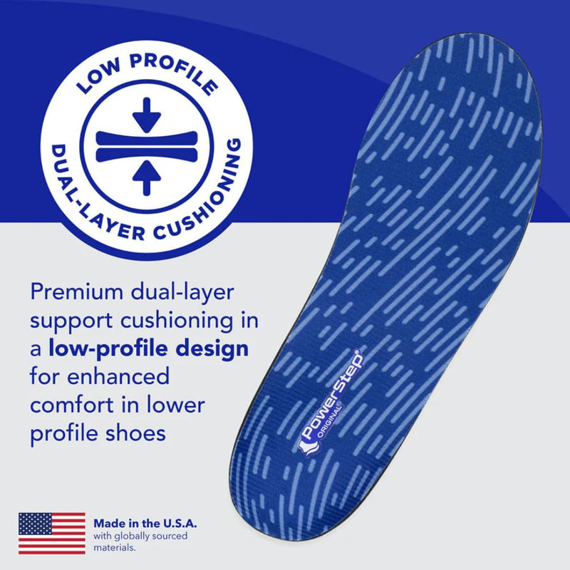PowerStep Original Insoles, Arch Pain Relief Orthotics, Tight Shoes, Foot Support for Plantar Fasciitis, Mild Pronation, Foot & Arch Support Inserts, Shoe Inserts, Made in the USA (M 10-10.5, F 12) Blue/Black Men's 10-10.5 / Women's 12 - BeesActive Australia