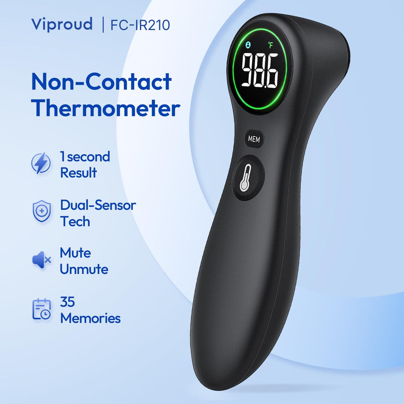 No-Touch Thermometer for Adults and Kids, 1-Second Fast Reading, Color-Coded Fever Alarm, Silent Mode, Object & Room Temperature Function