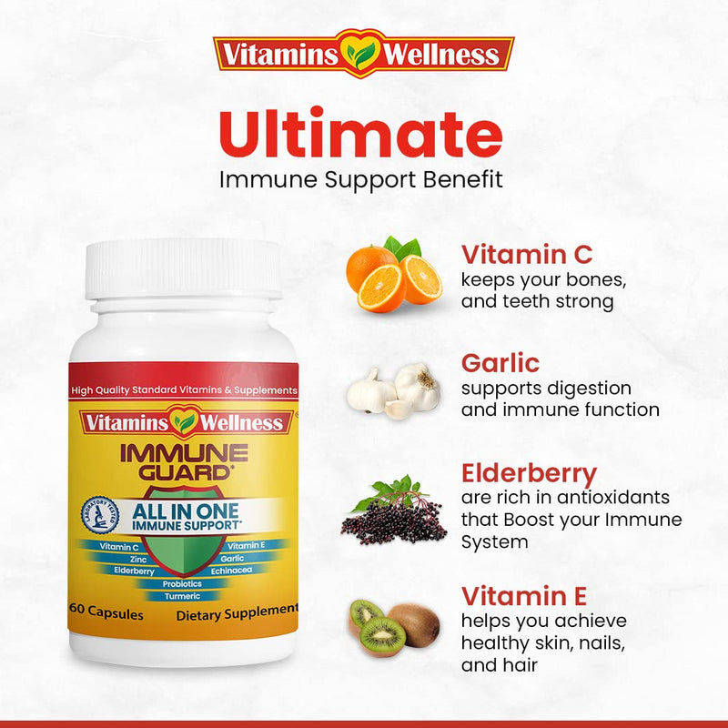 '-10 in 1- Made in USA Immune Support Supplement–Elderberry Immune Guard and Booster with Zinc and Vitamin C, Vitamin B6, Turmeric, Garlic, Echinacea 60 Count/1 Month Supply