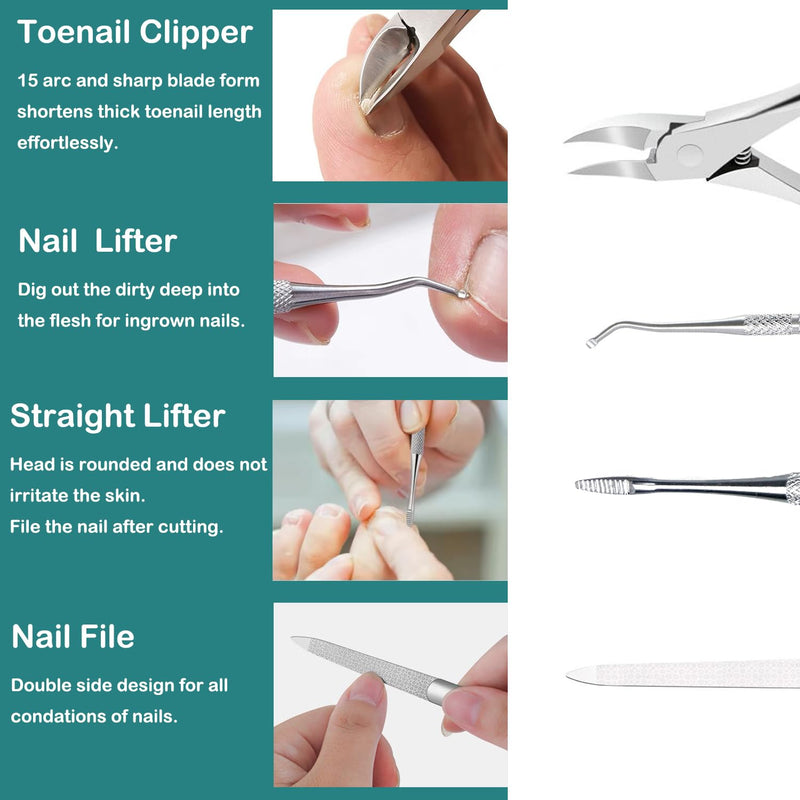 Pedicure Tools for Feet,Ingrown Toenail Treatment,Ingrown Toenail Removal Kit,Pedicure Set,Toenail Grooming Kit,Top Notch Foot Blade, Super Sharp Toenail Clippers(8 Pcs Leather Case) 8 Pcs Set - BeesActive Australia