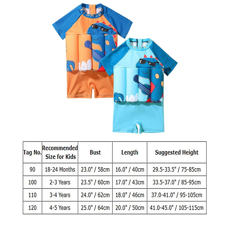 Kids Boys Girls Floatation Swimsuit with Adjustable Buoyancy Baby Float Suit Swim Vest One Piece Swimwear Bathing Suit 3-4 Years Orange Dinosaur + Guitar