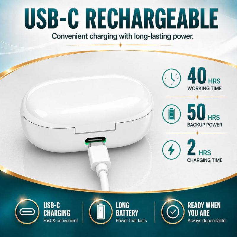 Rechargeable Hearing Amplifier for Seniors - Personal Sound Amplifier Device with Charging Case, Noise Reduction for TV Watching & Conversations, Easy Volume Control, Comfortable In-Ear PSAP (White) White